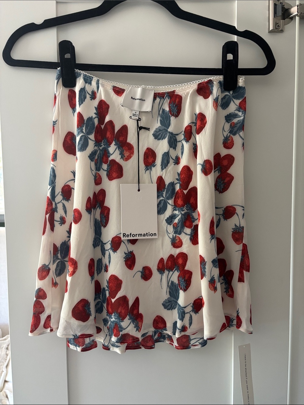 Reformation White Strawberry-Print Skater Skirt